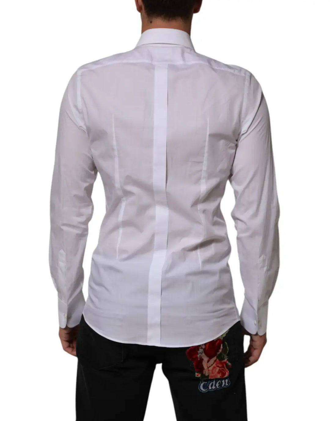 Dolce &amp; Gabbana White Cotton DG Logo Pearl GOLD Formal Shirt