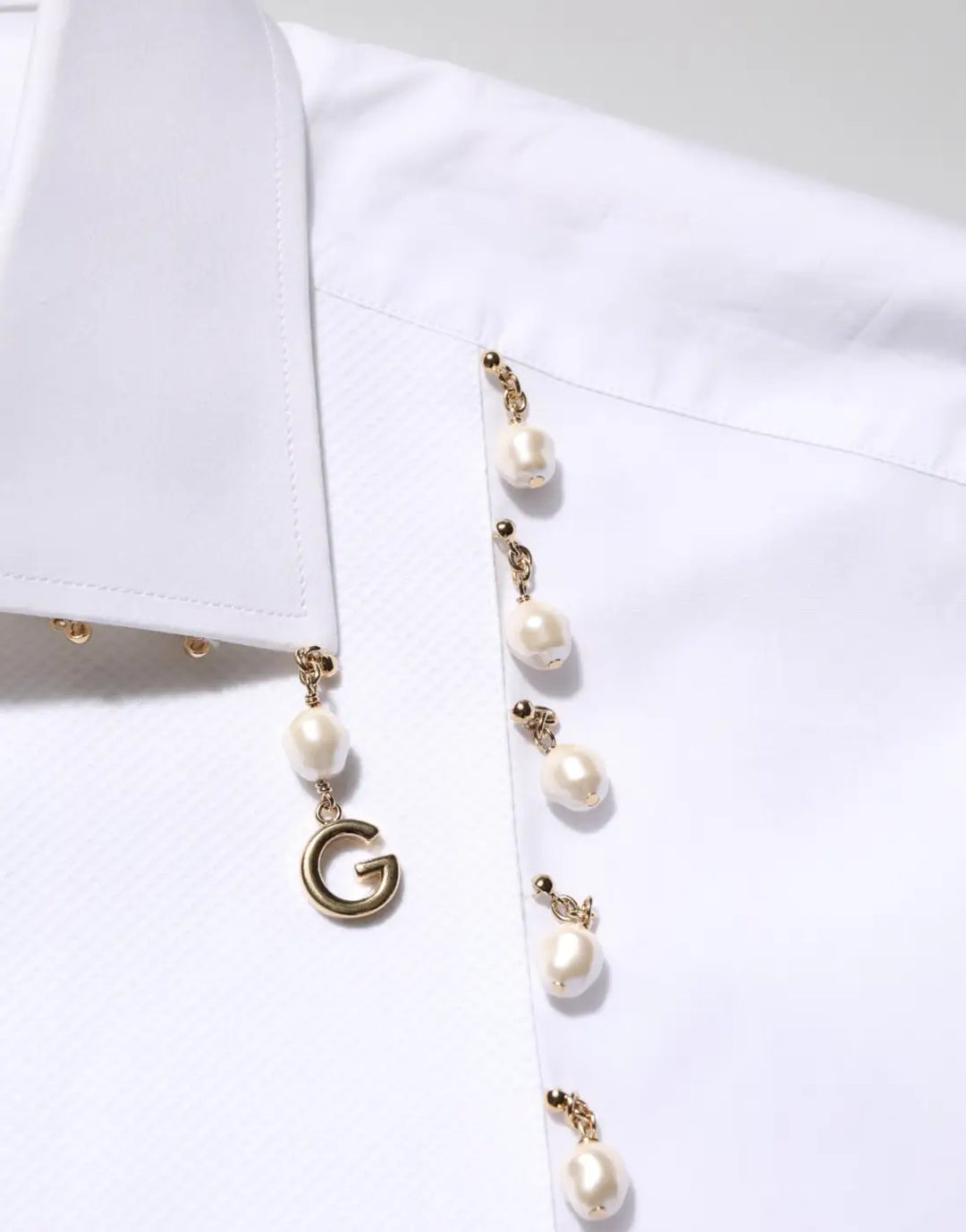 Dolce &amp; Gabbana White Cotton DG Logo Pearl GOLD Formal Shirt