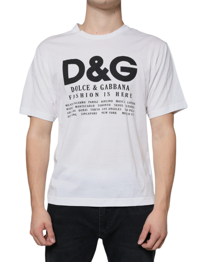 Dolce &amp; Gabbana White Cotton Dg Logo Print Casual T-shirt