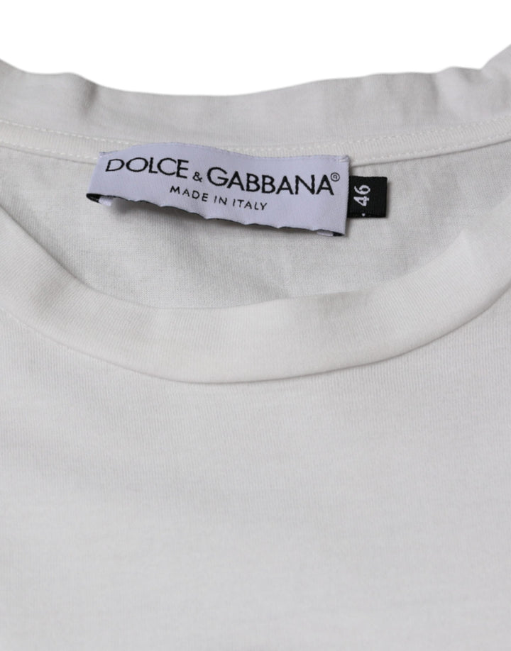 Dolce &amp; Gabbana White Cotton Dg Logo Print Casual T-shirt