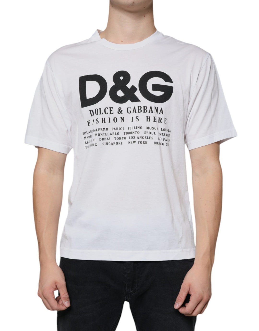 Dolce &amp; Gabbana White Cotton Dg Logo Print Casual T-shirt