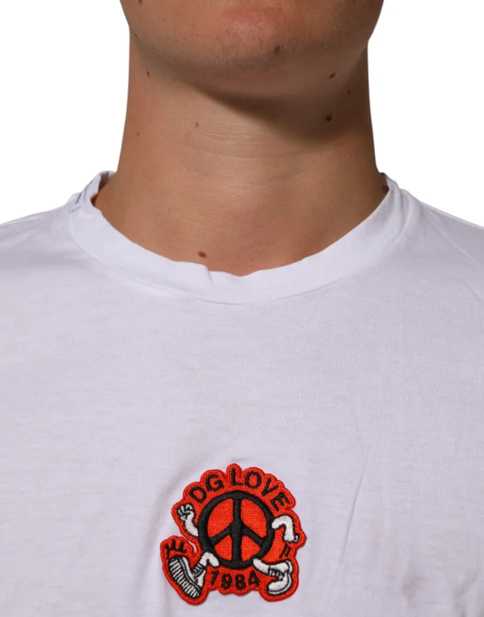 Dolce &amp; Gabbana White Cotton DG Love Patch Crew Neck T-shirt