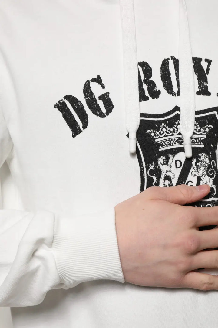 Dolce &amp; Gabbana White Cotton DG ROYAL Print Hooded Sweater