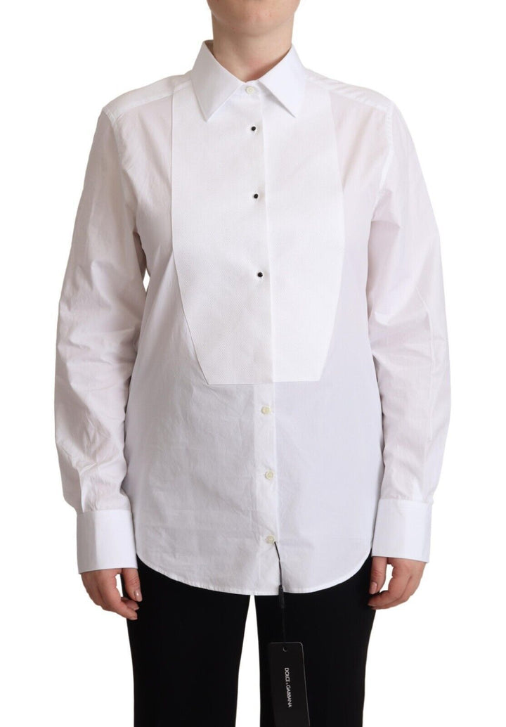 Dolce &amp; Gabbana Shirts - White Cotton Dress Collared Long Sleeves Shirt Top