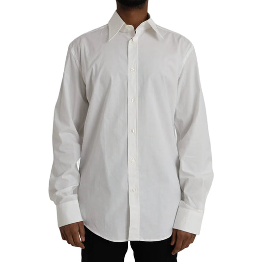 Dolce and Gabbana White Cotton Dress Slim Fit Shirt for Effortless Style &