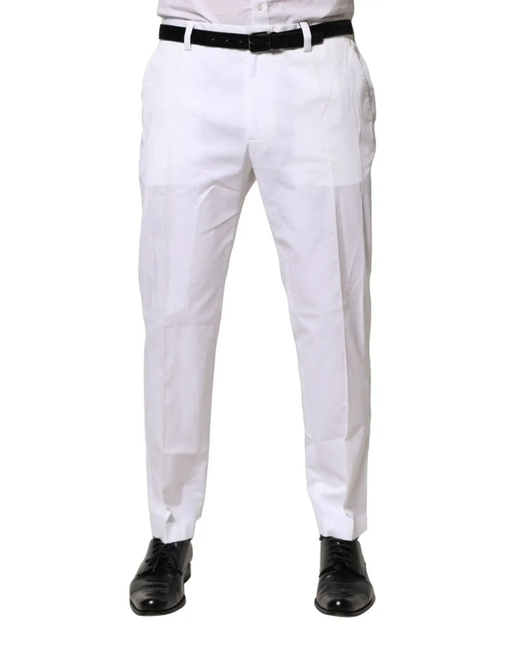 Dolce &amp; Gabbana White Cotton Dress Slim Formal Pants