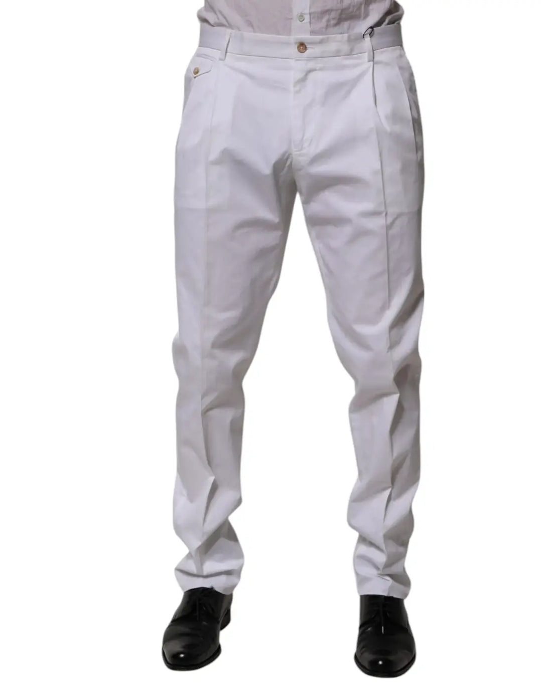 Dolce &amp; Gabbana White Cotton Dress Slim Formal Trouser Pants