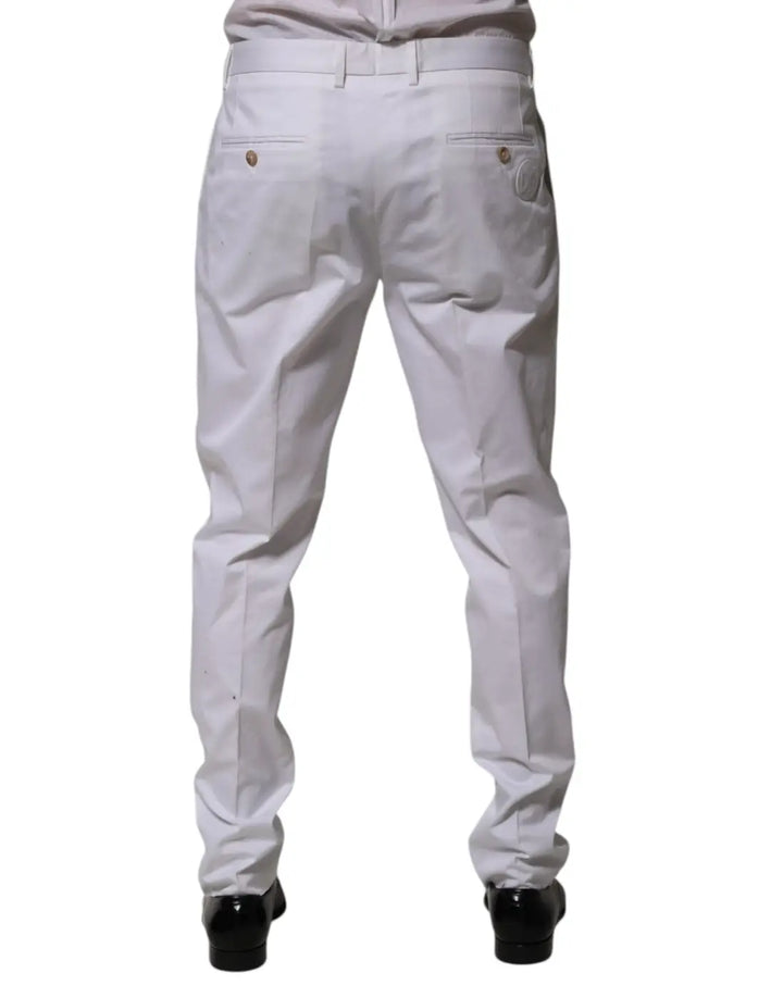 Dolce &amp; Gabbana White Cotton Dress Slim Formal Trouser Pants