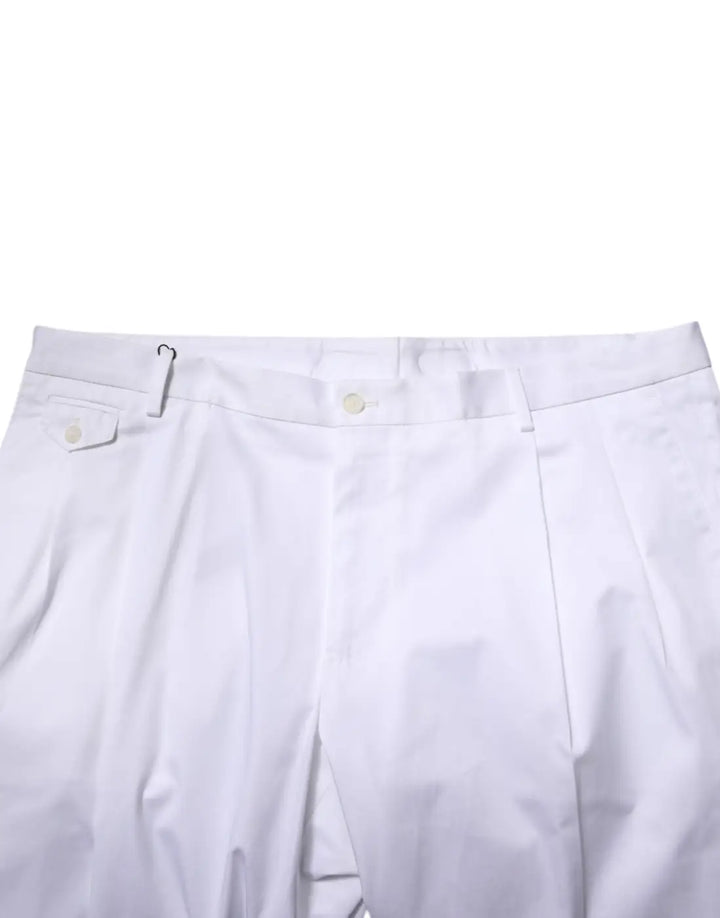 Dolce &amp; Gabbana White Cotton Dress Slim Formal Trouser Pants