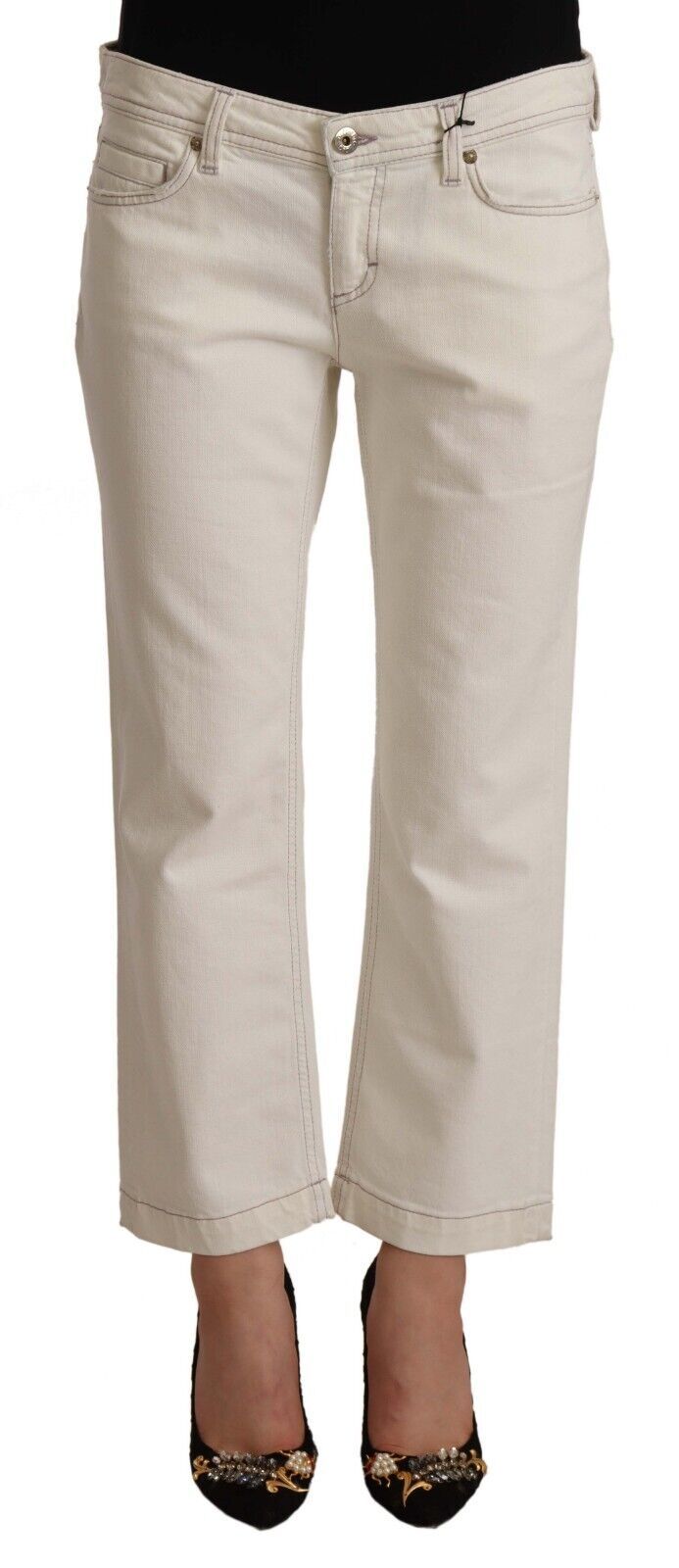 Dolce &amp; Gabbana off White Cotton Flared Cropped Denim Jeans