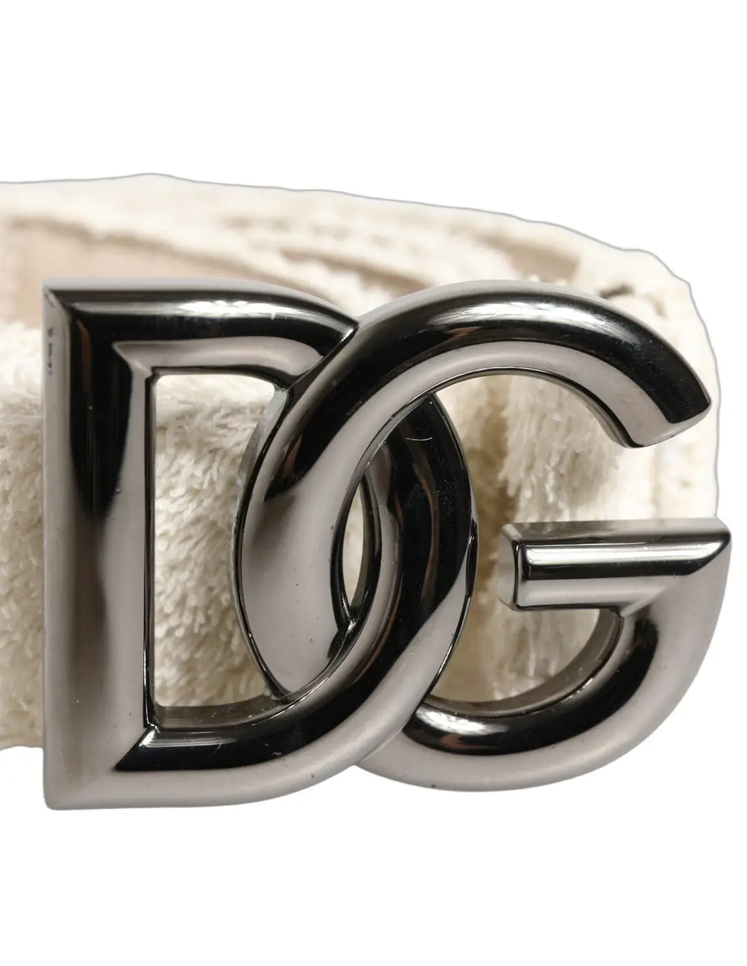 Dolce &amp; Gabbana White Cotton Fleece DG Logo Metal Buckle Belt
