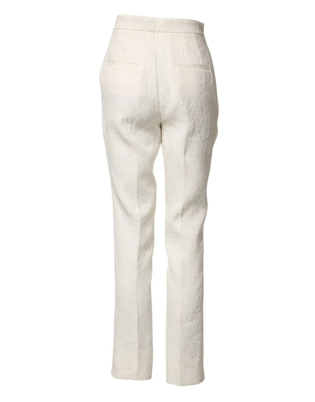 Dolce &amp; Gabbana White Cotton Floral Brocade Dress Pants