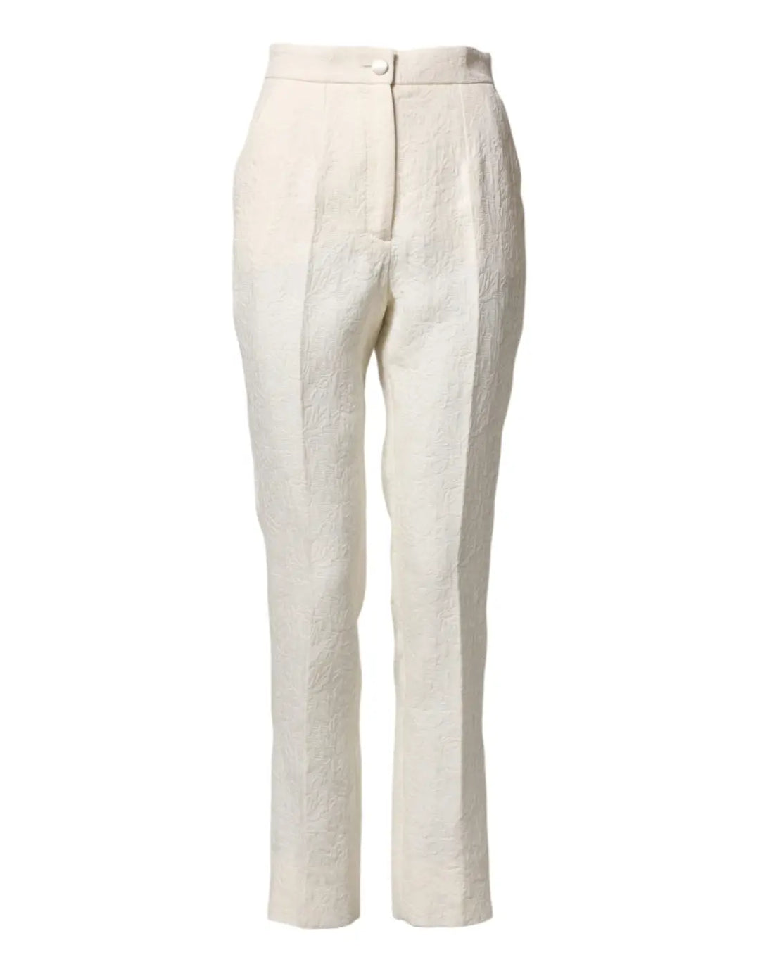 Dolce &amp; Gabbana White Cotton Floral Brocade Dress Pants
