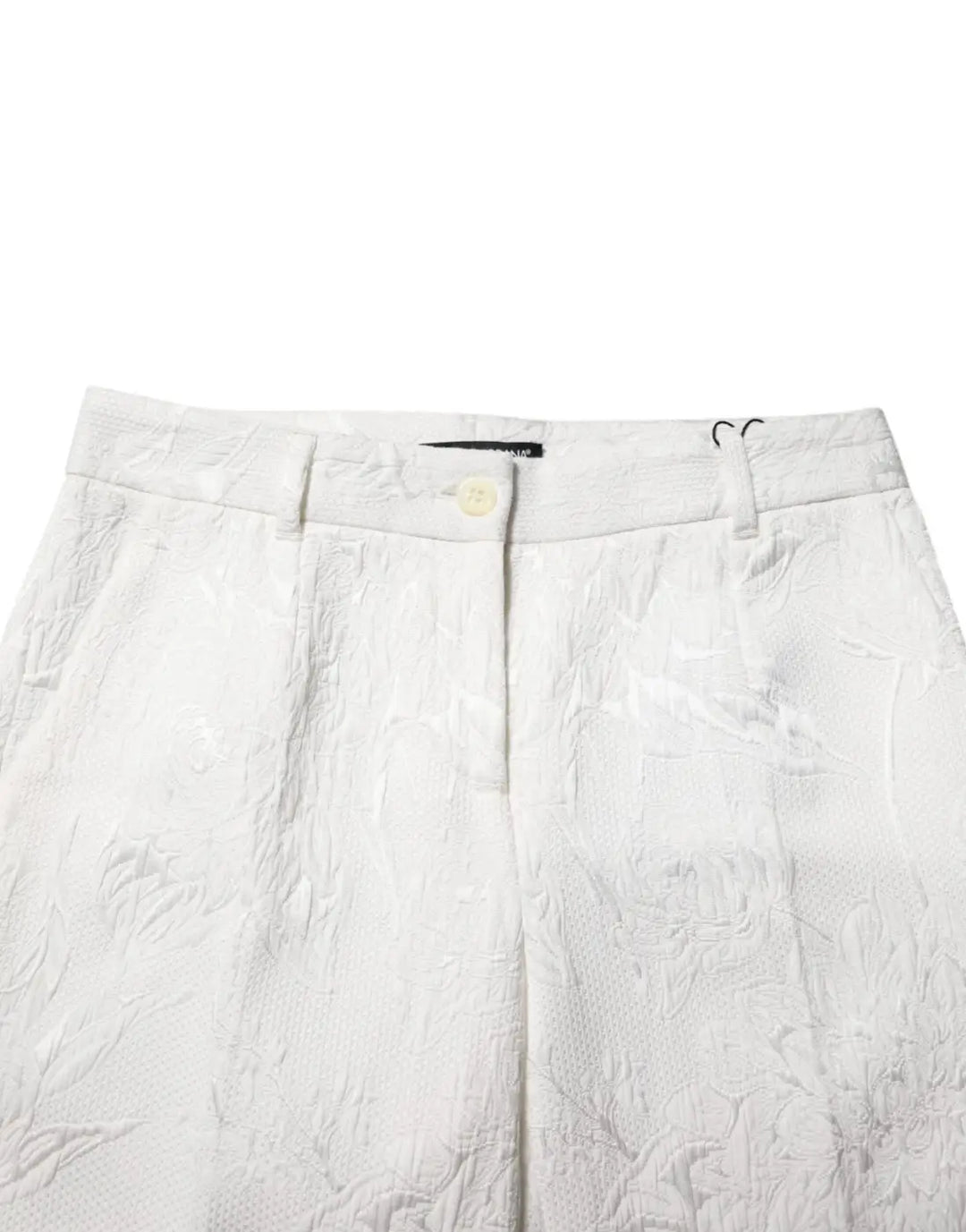 Dolce &amp; Gabbana White Cotton Floral Jacquard Pants