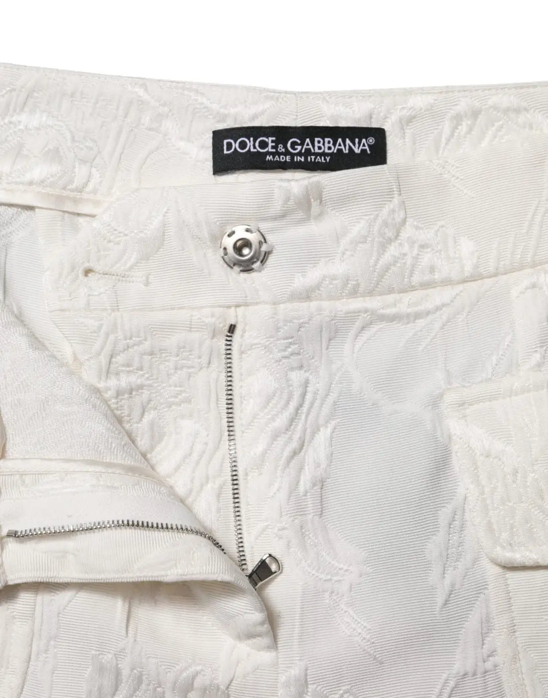 Dolce &amp; Gabbana White Cotton Floral Jacquard Pants