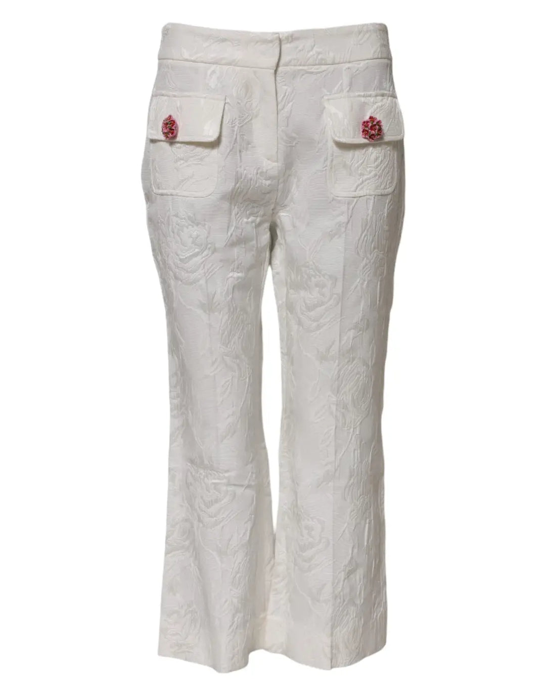 Dolce &amp; Gabbana White Cotton Floral Jacquard Pants