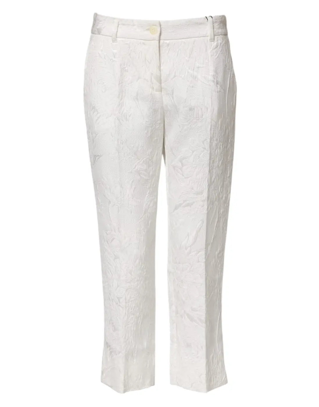 Dolce &amp; Gabbana White Cotton Floral Jacquard Pants
