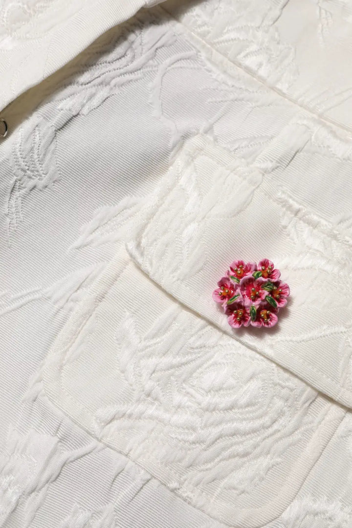 Dolce &amp; Gabbana White Cotton Floral Jacquard Pants