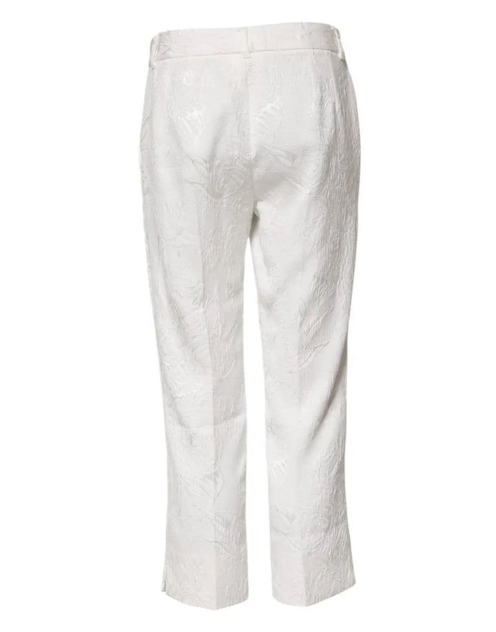 Dolce &amp; Gabbana White Cotton Floral Jacquard Pants