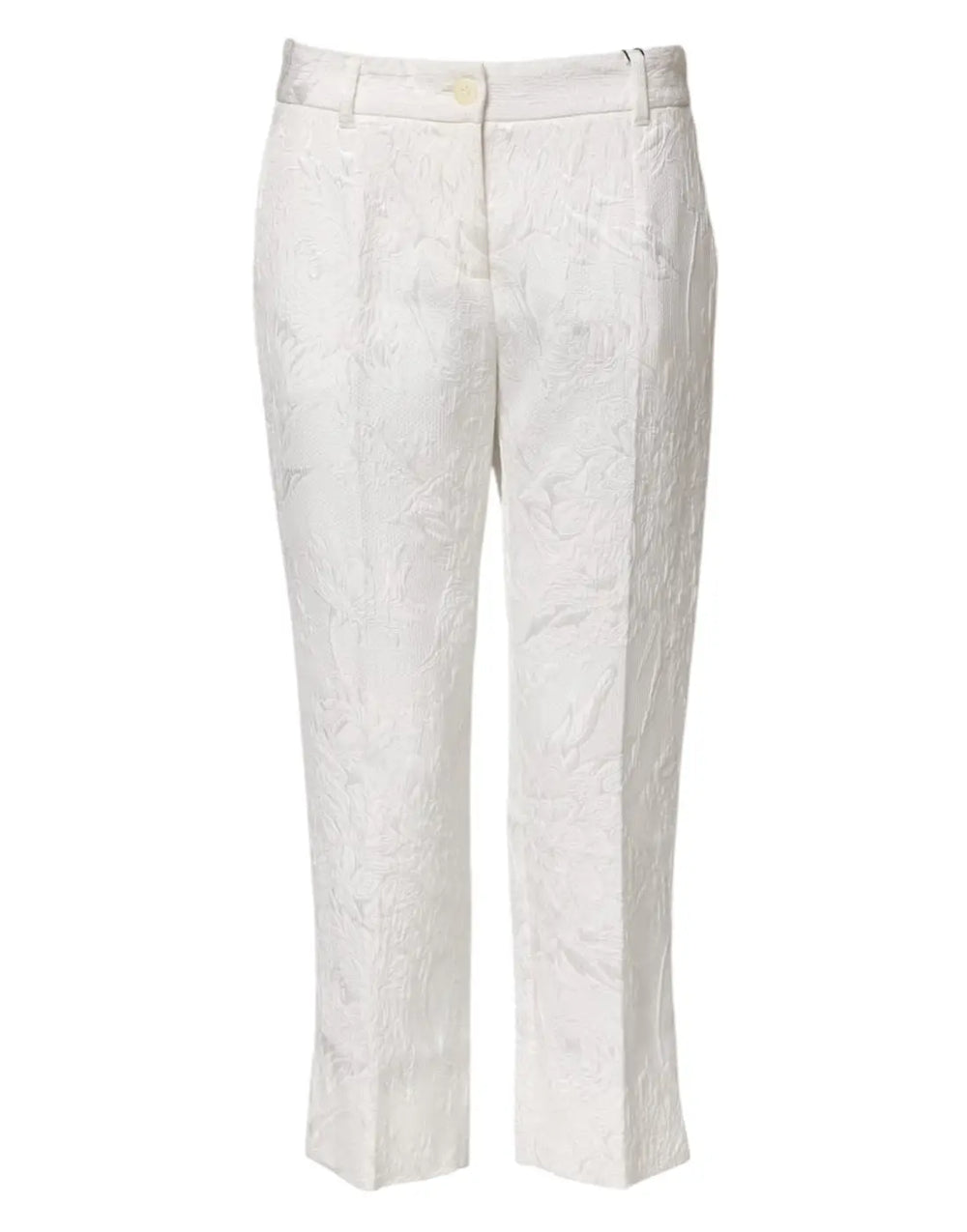 Dolce & Gabbana White Cotton Floral Jacquard Pants