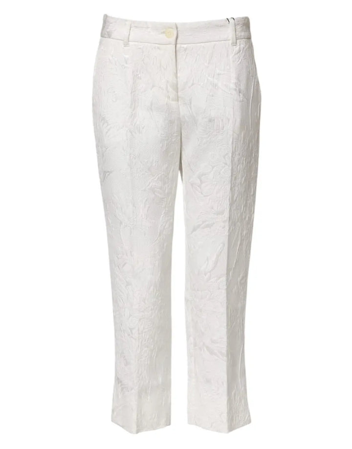 Dolce &amp; Gabbana White Cotton Floral Jacquard Pants