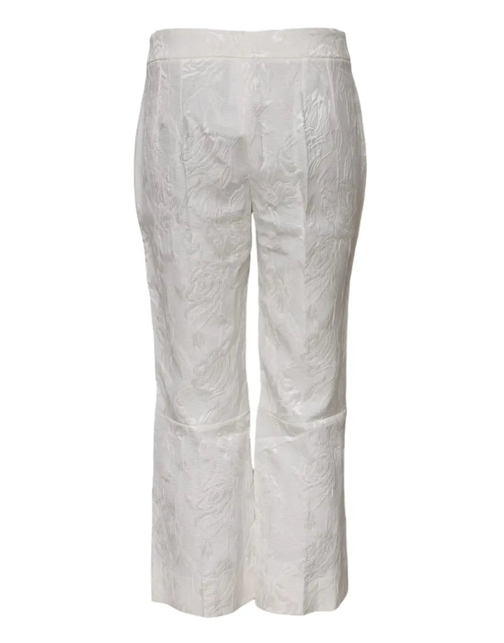Dolce &amp; Gabbana White Cotton Floral Jacquard Pants