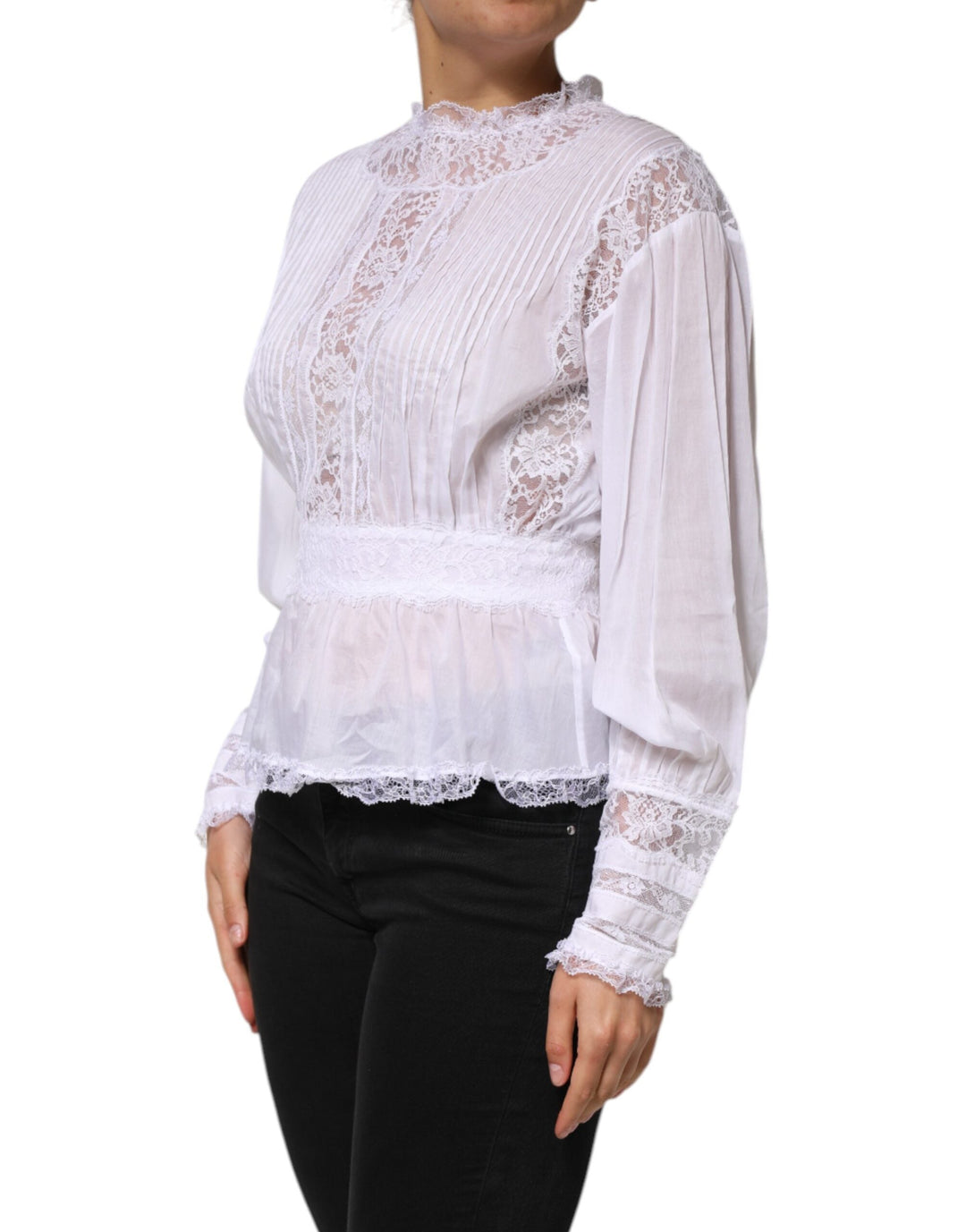 Dolce &amp; Gabbana Blouses - Women’s White Cotton Floral Lace Long Sleeves Top
