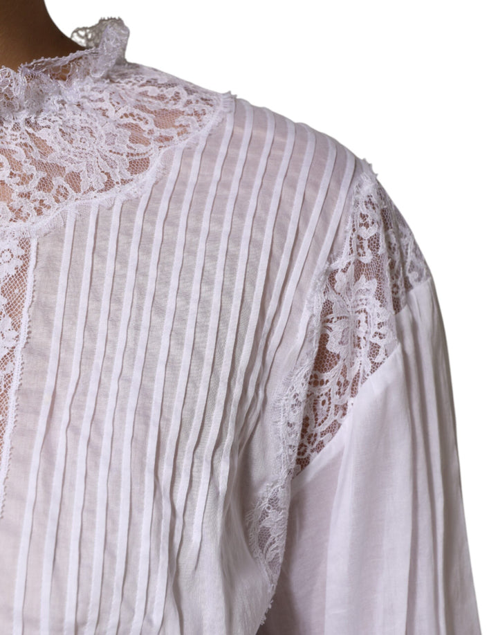 Dolce &amp; Gabbana Blouses - Women’s White Cotton Floral Lace Long Sleeves Top