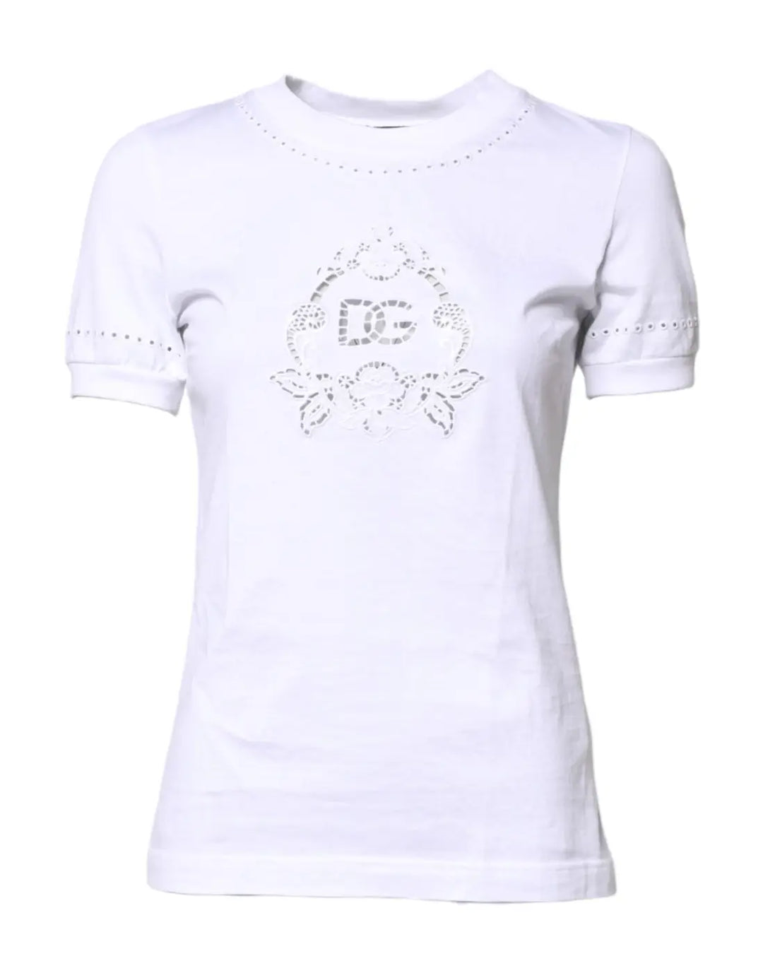 Dolce &amp; Gabbana White Cotton Floral Logo Crew Neck T-shirt
