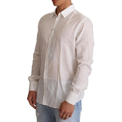 Dolce and Gabbana White Cotton Floral Pattern Shirt &