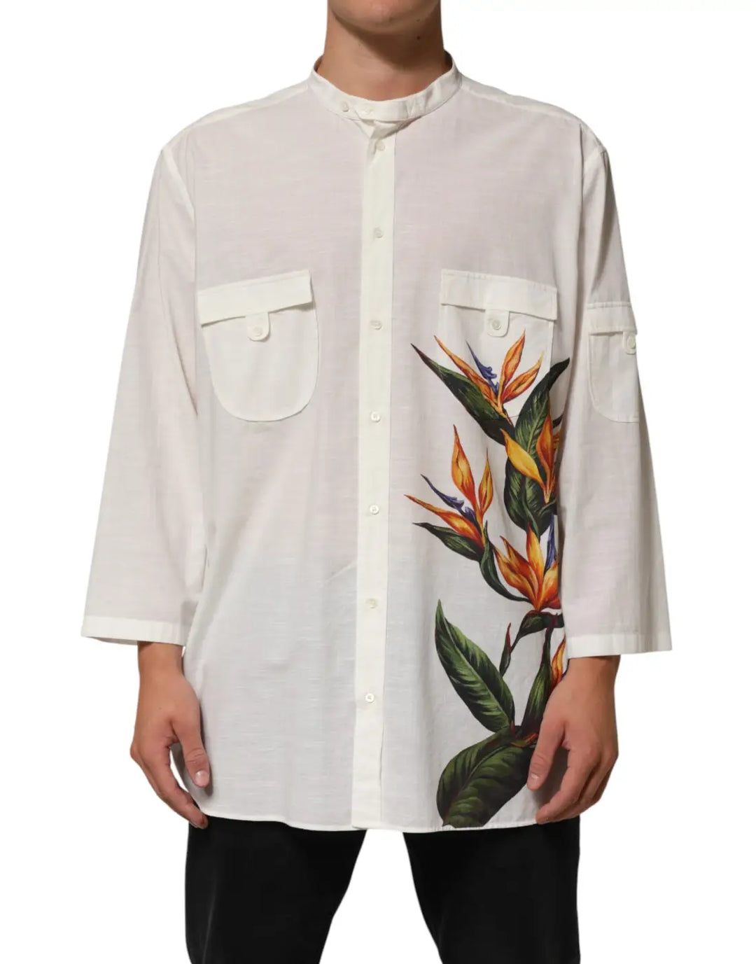 Dolce &amp; Gabbana White Cotton Floral Print Button Down Shirt