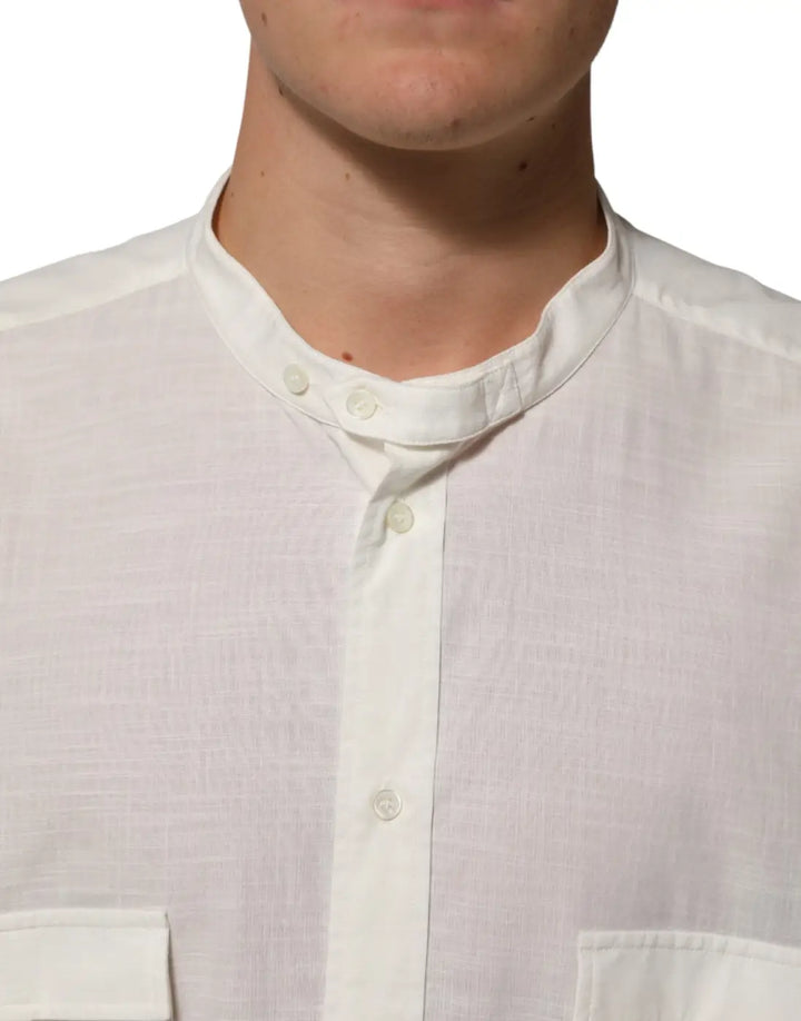 Dolce &amp; Gabbana White Cotton Floral Print Button Down Shirt
