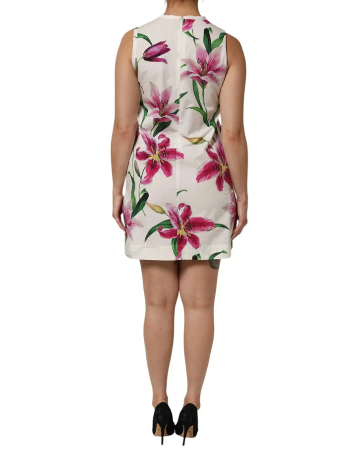 Dolce &amp; Gabbana White Cotton Floral Sleeveless Mini Dress
