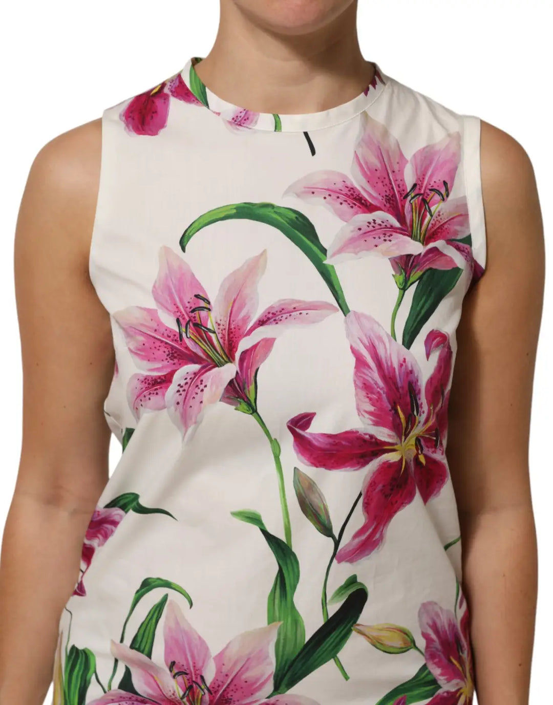 Dolce &amp; Gabbana White Cotton Floral Sleeveless Mini Dress