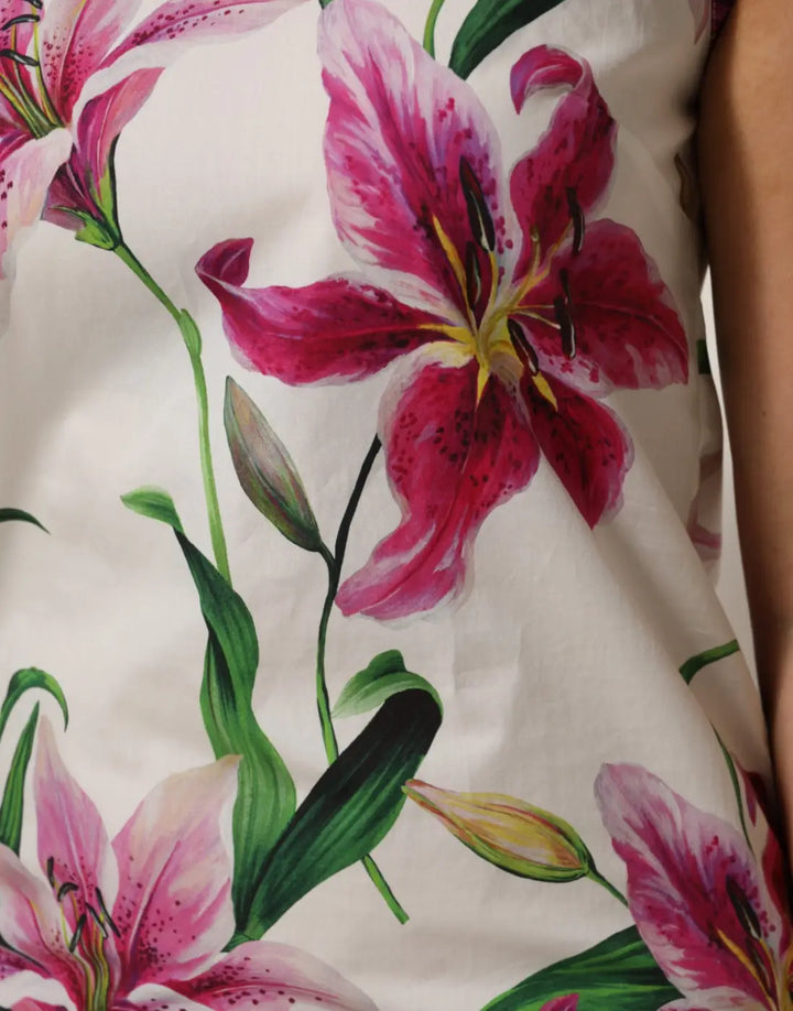 Dolce &amp; Gabbana White Cotton Floral Sleeveless Mini Dress