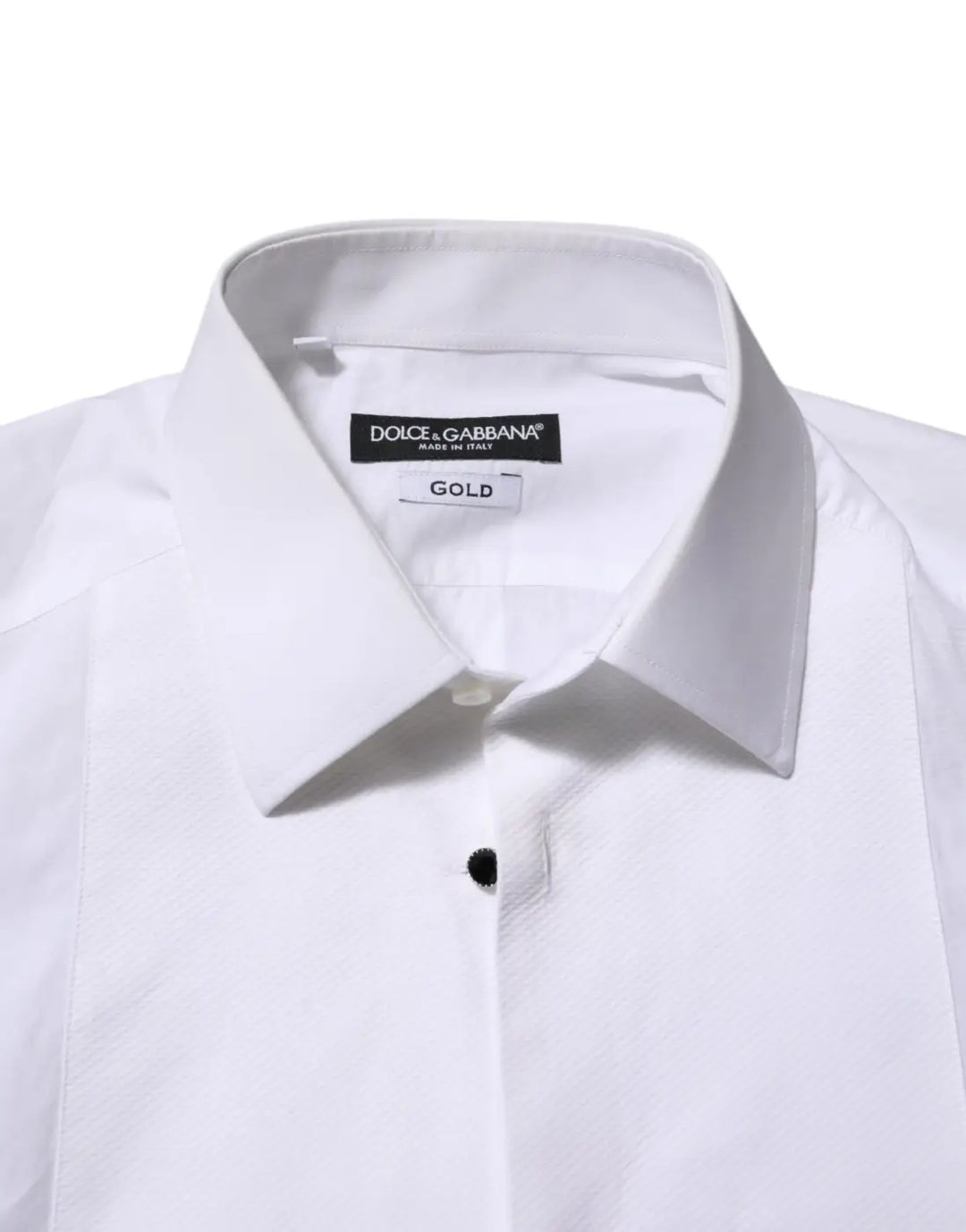 Dolce &amp; Gabbana White Cotton GOLD Bib Poplin Formal Shirt