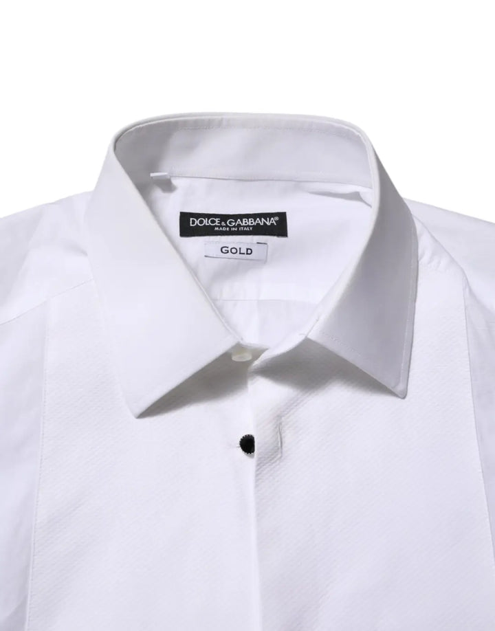 Dolce &amp; Gabbana White Cotton GOLD Bib Poplin Formal Shirt