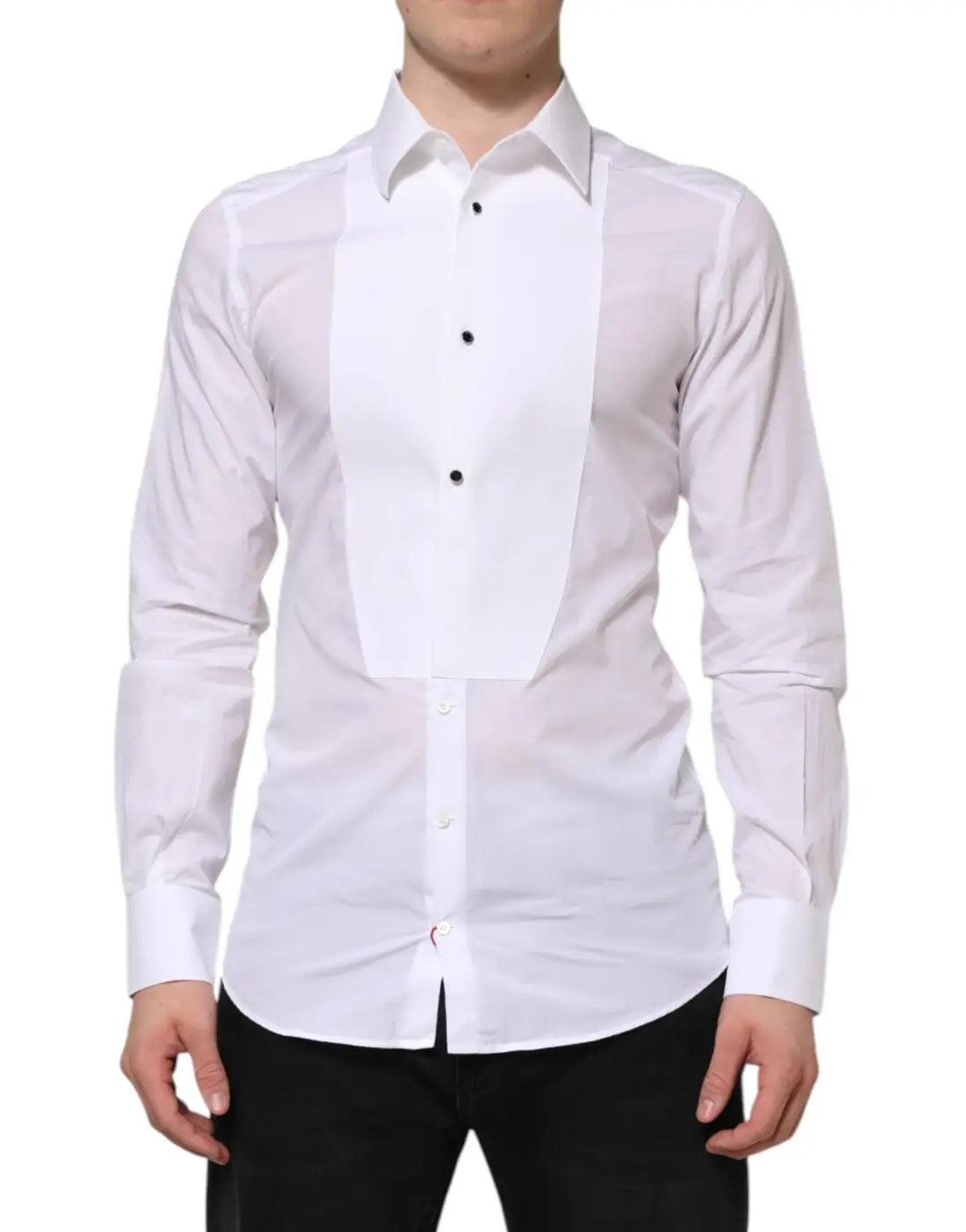 Dolce &amp; Gabbana White Cotton GOLD Bib Poplin Formal Shirt