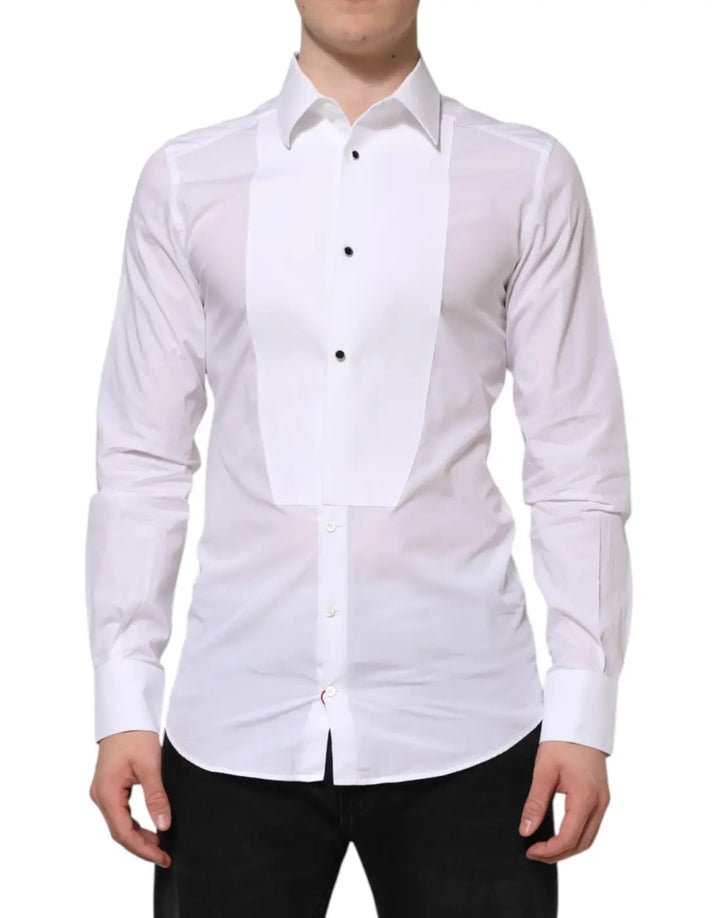 Dolce &amp; Gabbana White Cotton GOLD Bib Poplin Formal Shirt