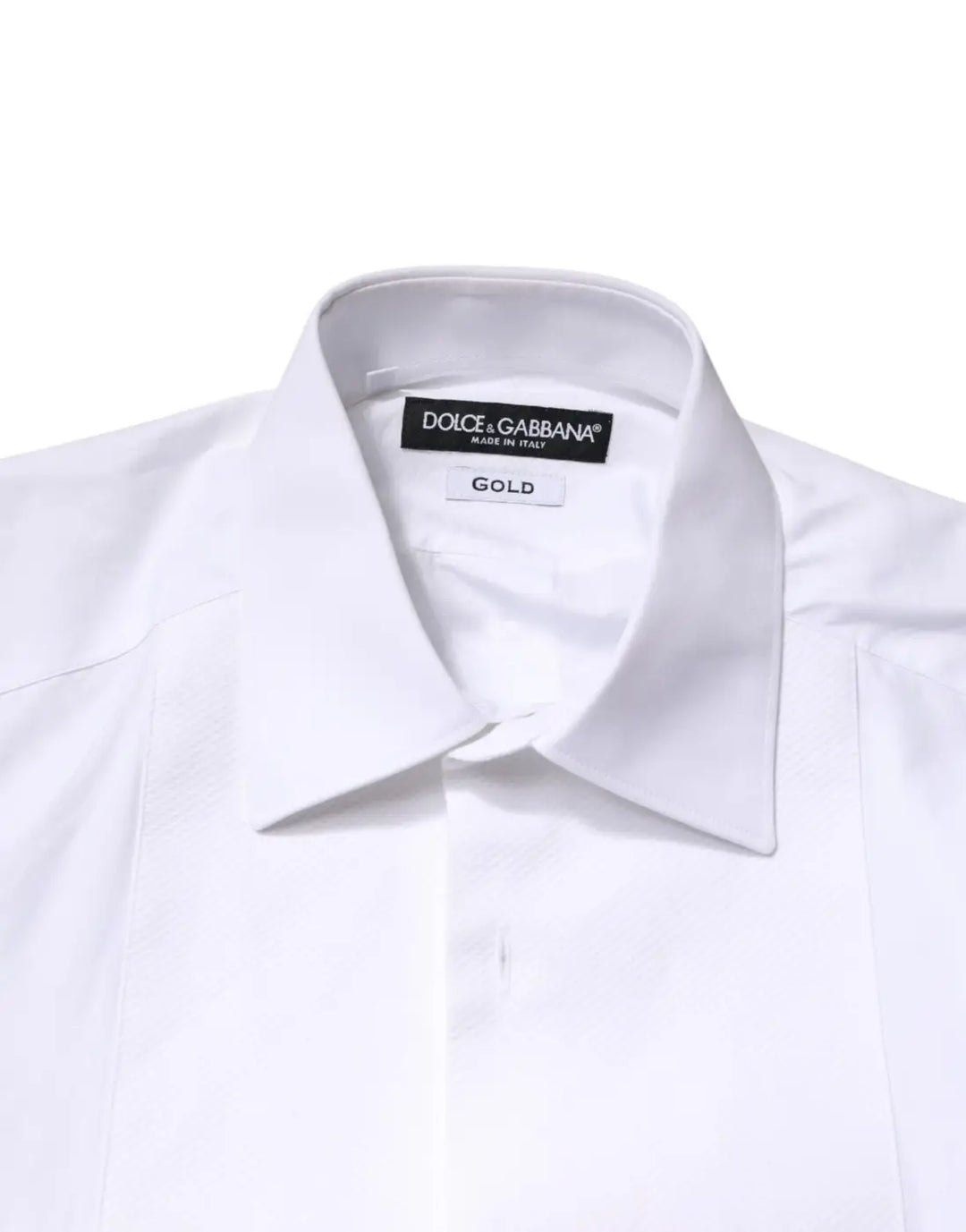 Dolce &amp; Gabbana White Cotton GOLD Collared Dress Bib Formal Shirt