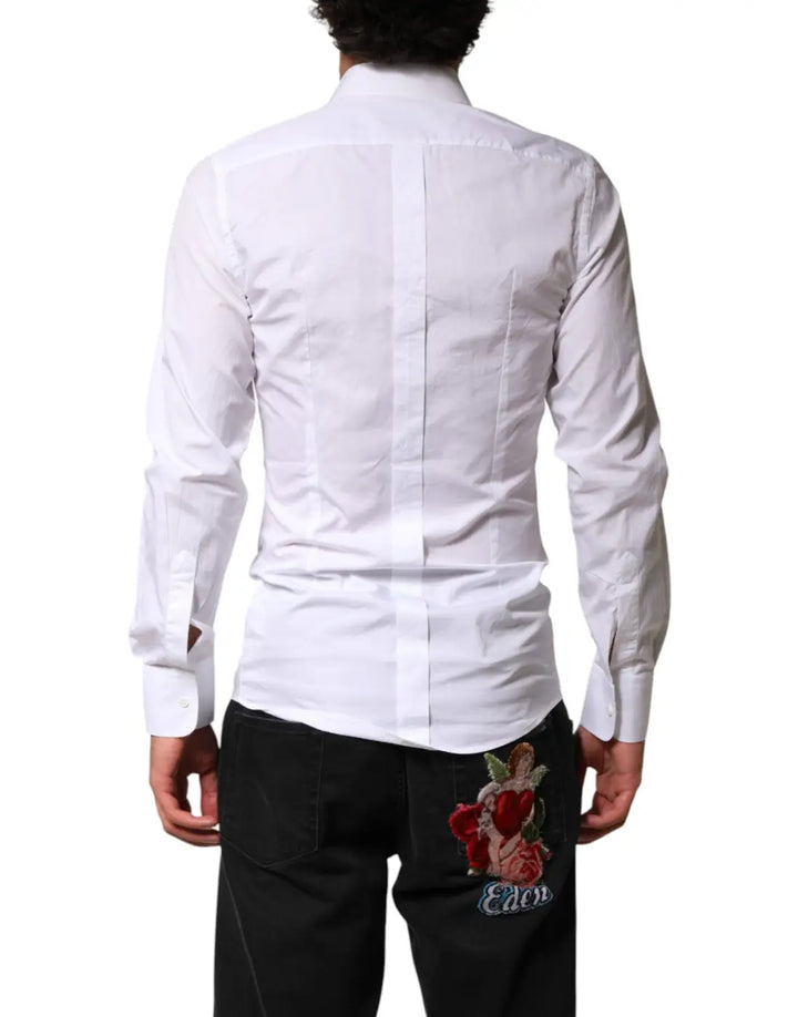 Dolce &amp; Gabbana White Cotton GOLD Collared Dress Bib Formal Shirt