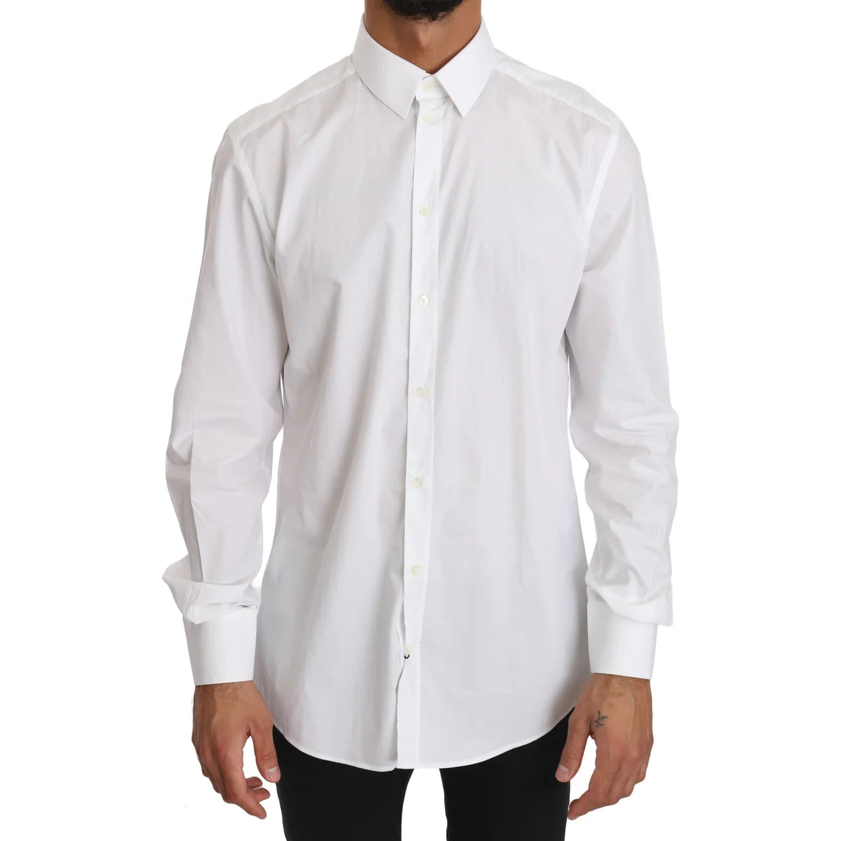 Dolce and Gabbana White Cotton Gold Dress Shirt Elegance &