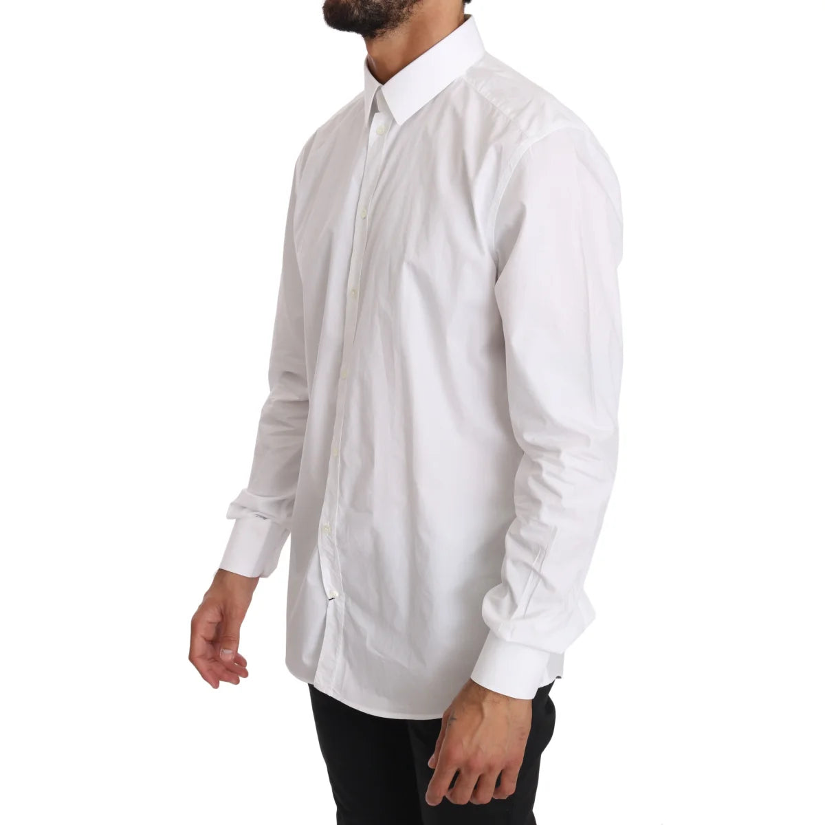 Dolce and Gabbana White Cotton Gold Dress Shirt Elegance &