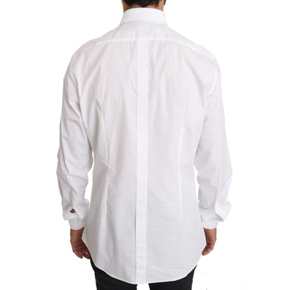 Dolce and Gabbana White Cotton Gold Dress Shirt Elegance &