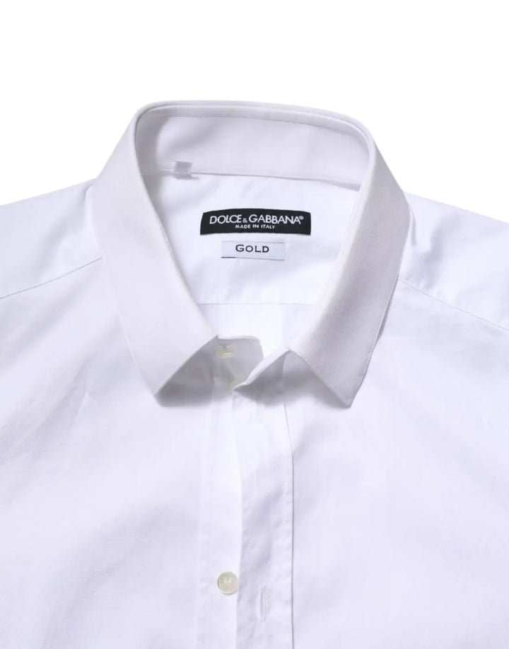 Dolce &amp; Gabbana White Cotton GOLD Long Sleeve Men Dress Shirt