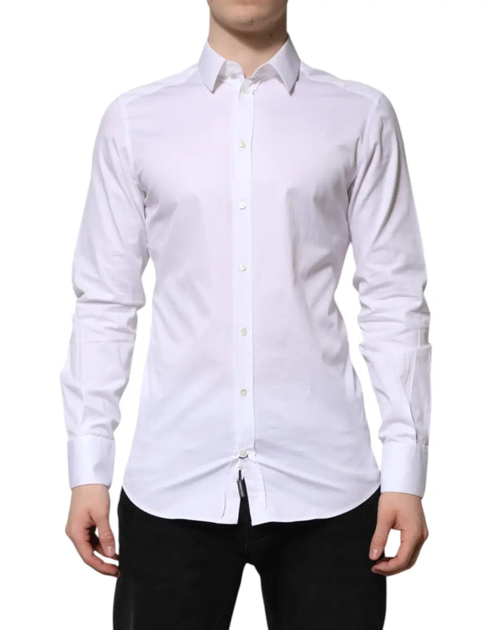 Dolce &amp; Gabbana White Cotton GOLD Long Sleeve Men Dress Shirt