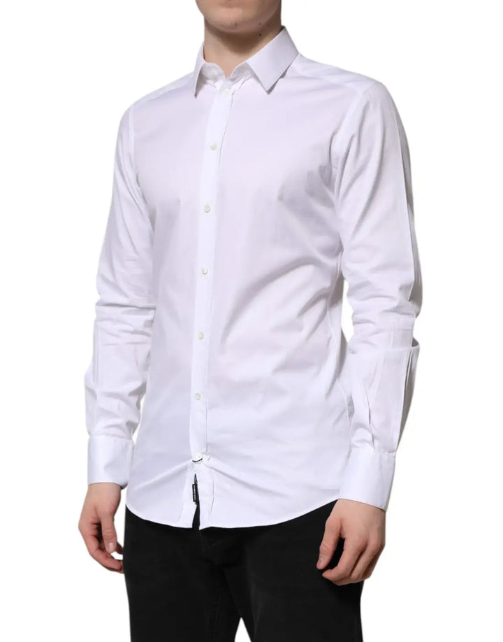 Dolce &amp; Gabbana White Cotton GOLD Long Sleeve Men Dress Shirt