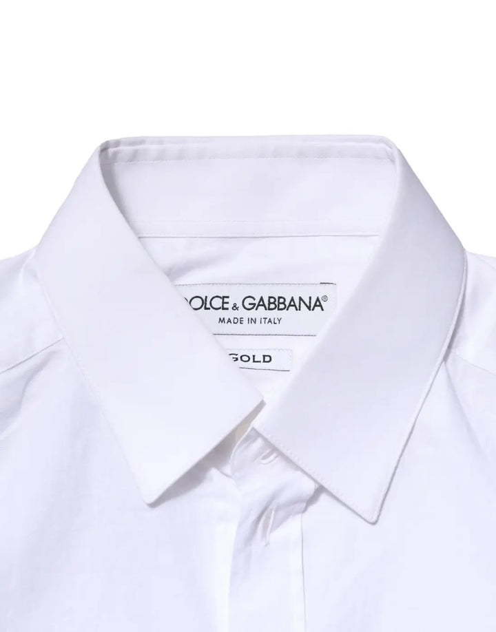 Dolce &amp; Gabbana White Cotton GOLD Long Sleeves Dress Shirt