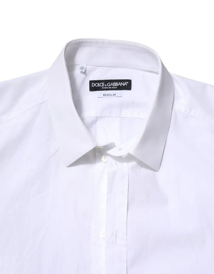 Dolce &amp; Gabbana White Cotton GOLD Long Sleeves Dress Shirt