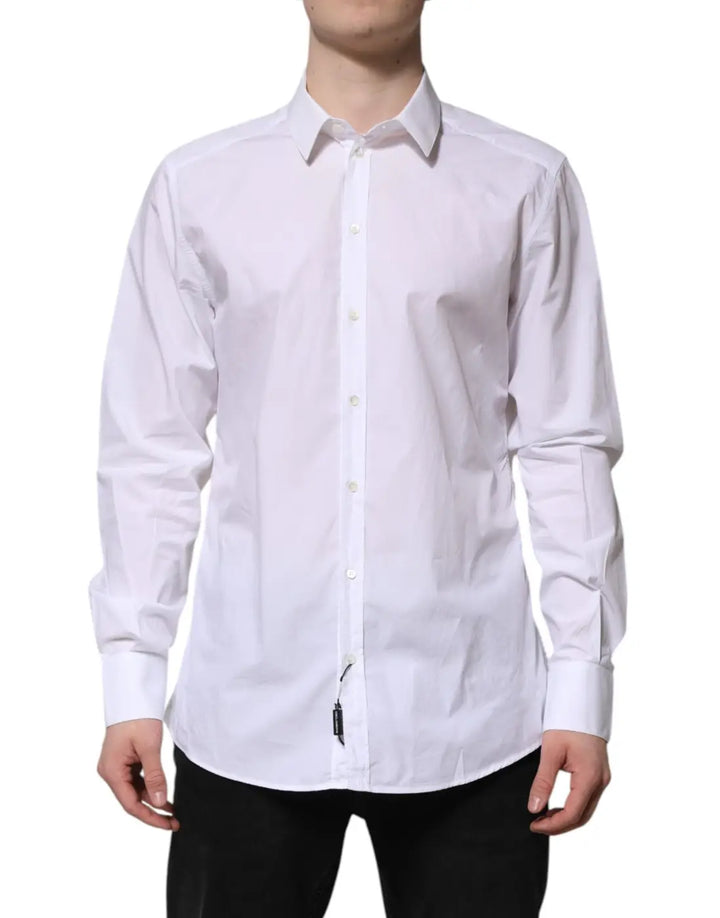Dolce &amp; Gabbana White Cotton GOLD Long Sleeves Dress Shirt